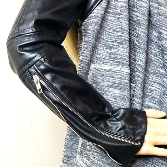 BlankNYC Drape Front Jacket with Faux Leather - Picture 11 of 15
